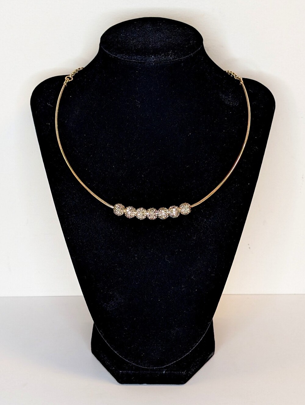 Chico’s Gold Tone Crystal Pavé Ball Collar Necklace